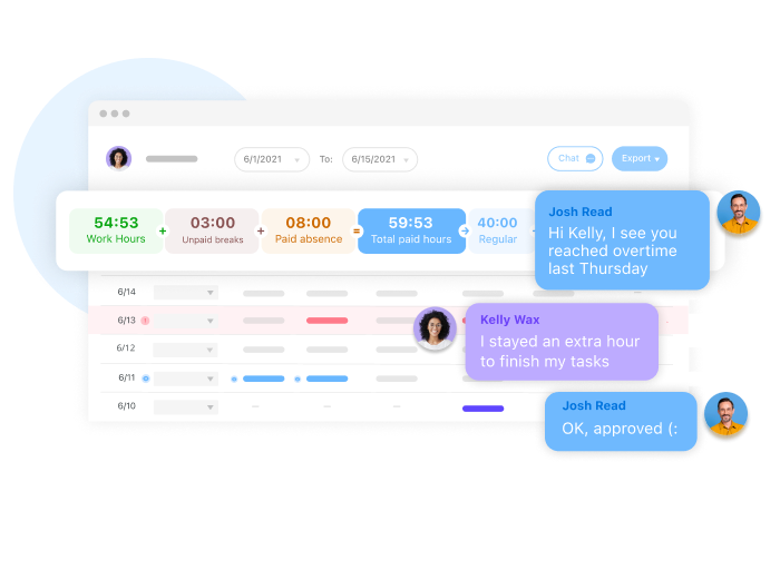 screenshot of Connecteam's time with the comments option