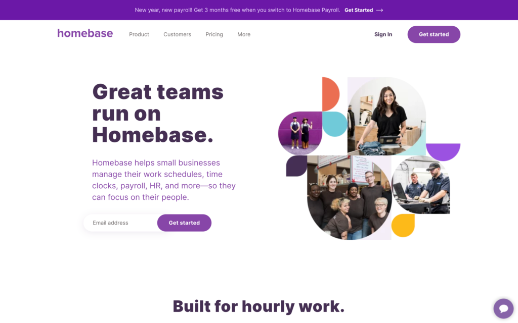Screenshot of the Homebase webpage