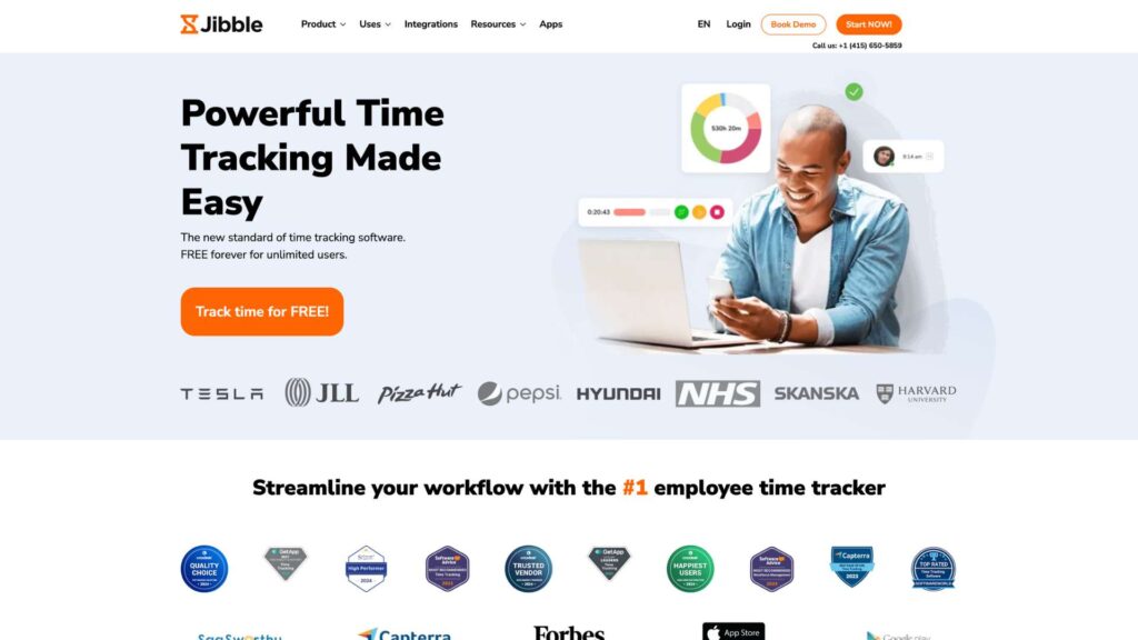 A screenshot of the Jibble homepage