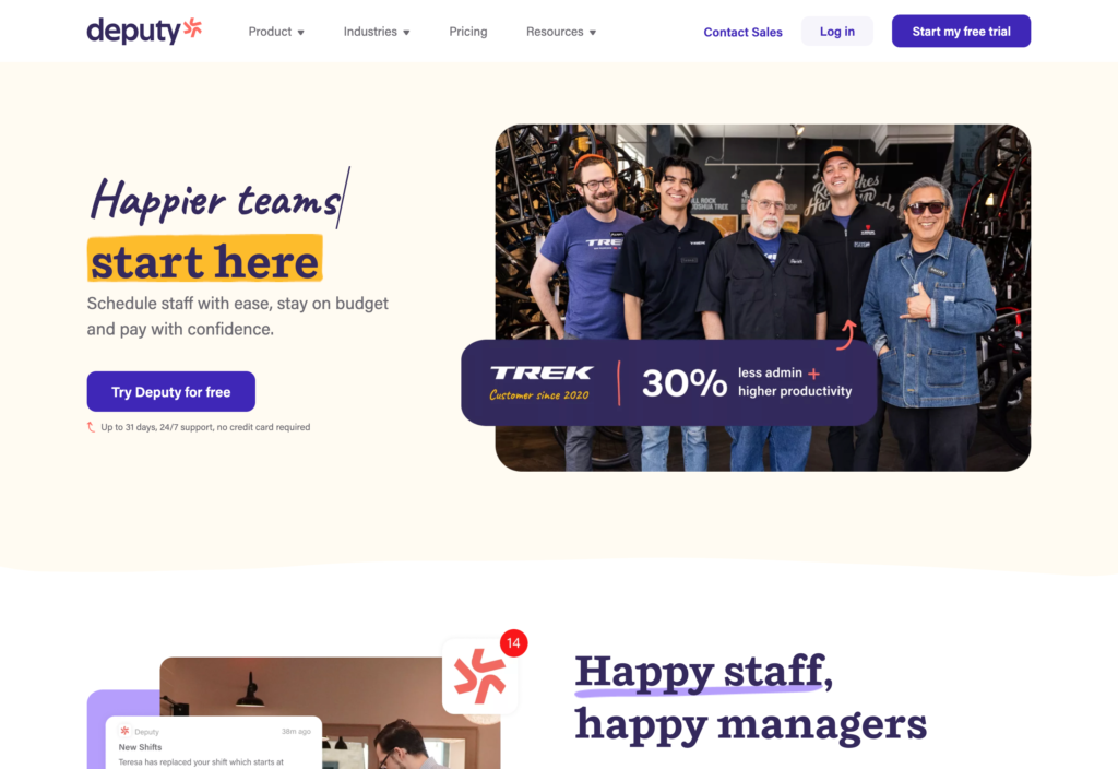 Screenshot of the Deputy webpage
