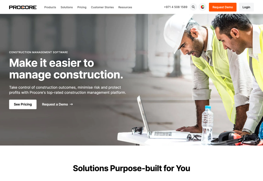 Screenshot of the Procore webpage