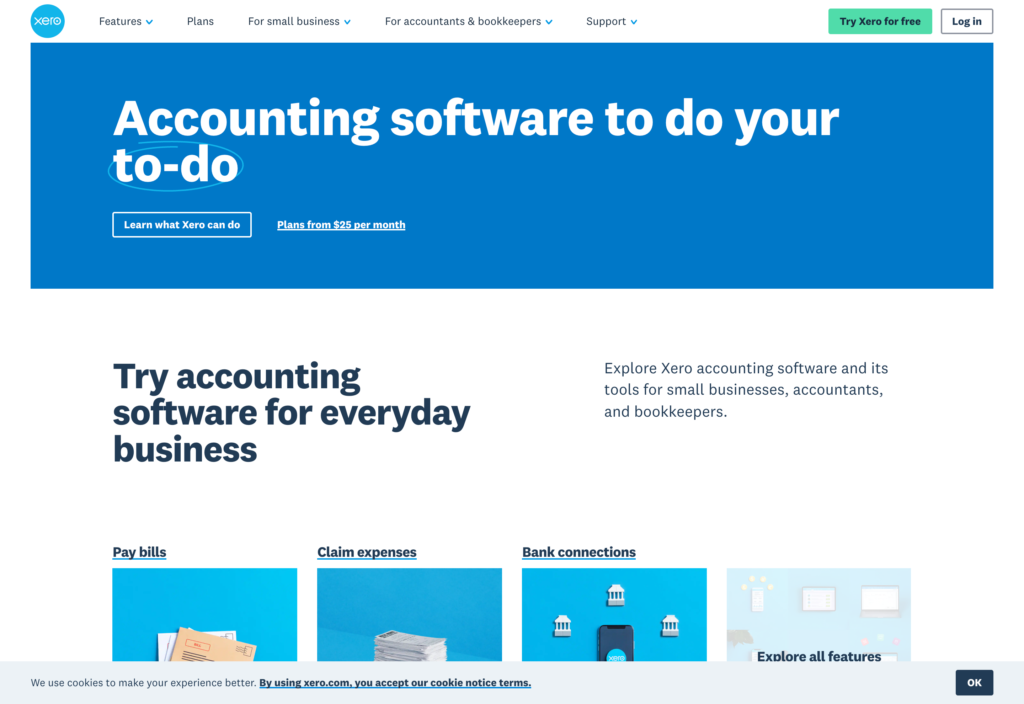 Screenshot of the Xero webpage