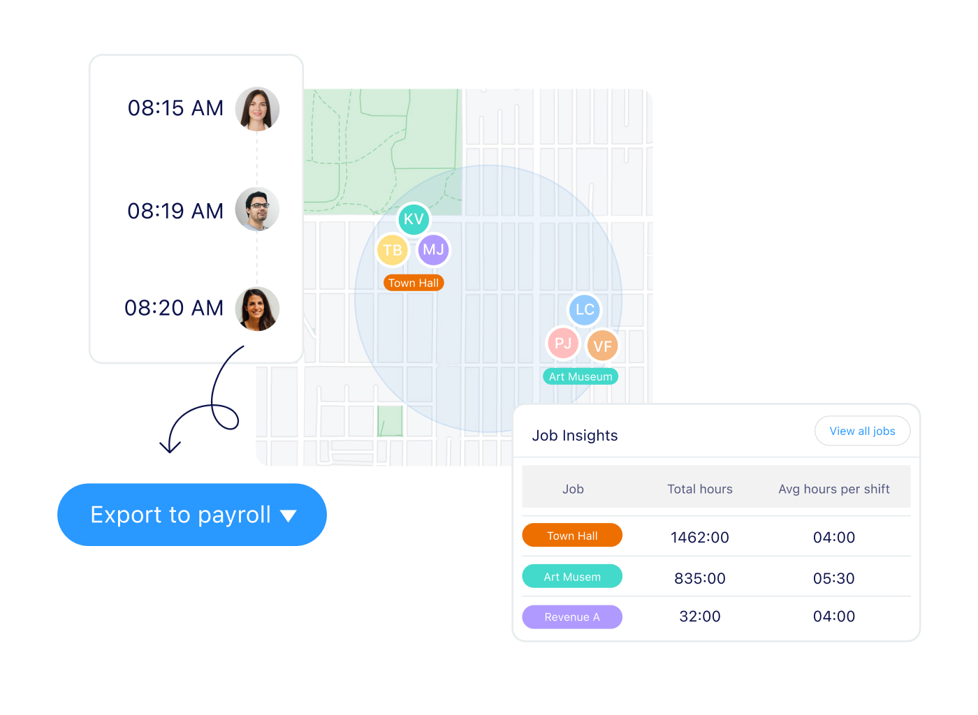 Screenshot of the Connecteam Time Clock feature