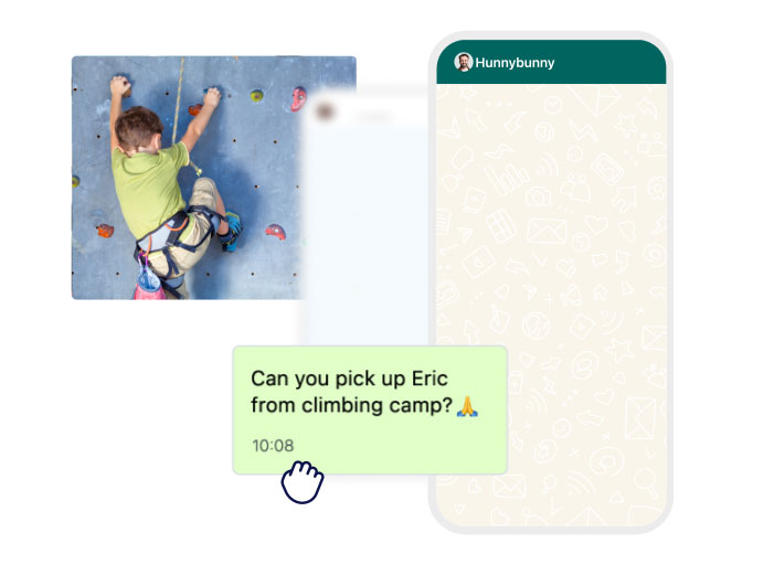 Whatsapp illustration with an image of a kid climbing a climbing wall