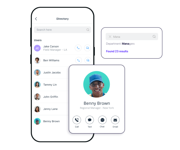 An illustration showing Connecteam’s directory interface