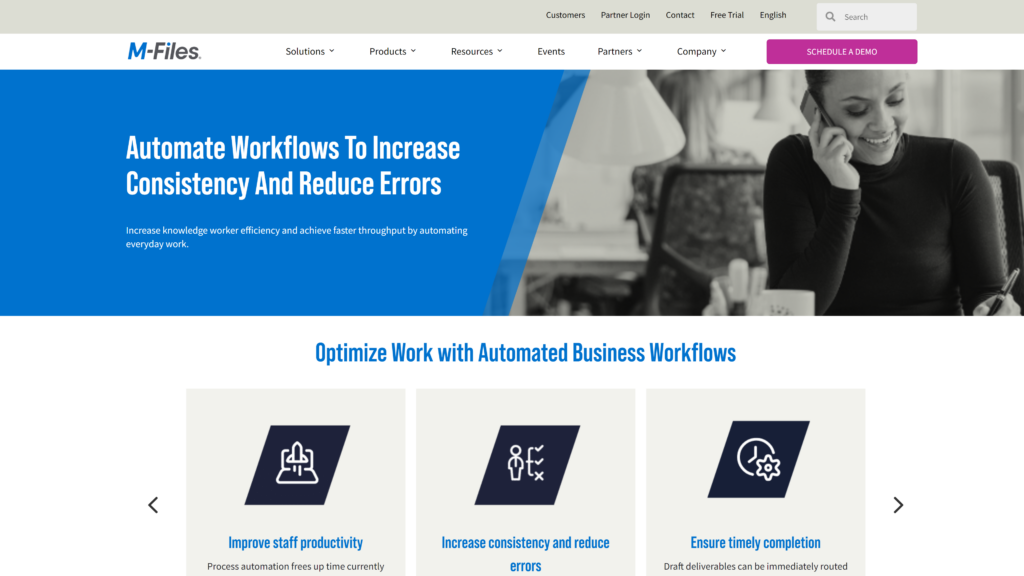 A screenshot of the m-files website