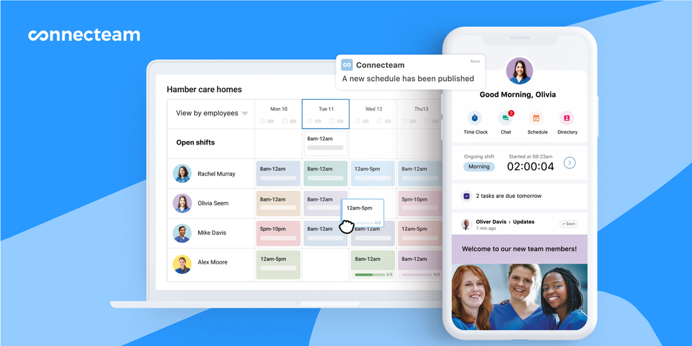 An illustration showing Connecteam&rsquo;s scheduling interface