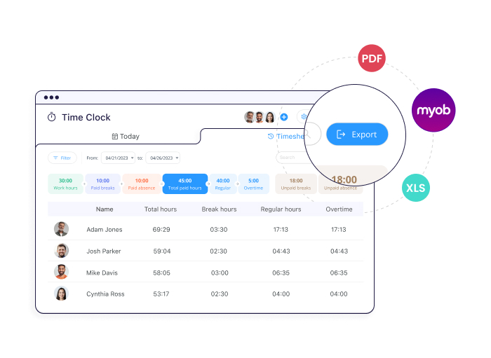 Connecteam timeshhet with an export to myob illustration