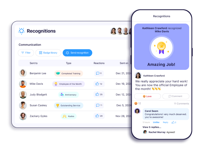 A desktop and mobile view of the Recognitions and Rewards Asset