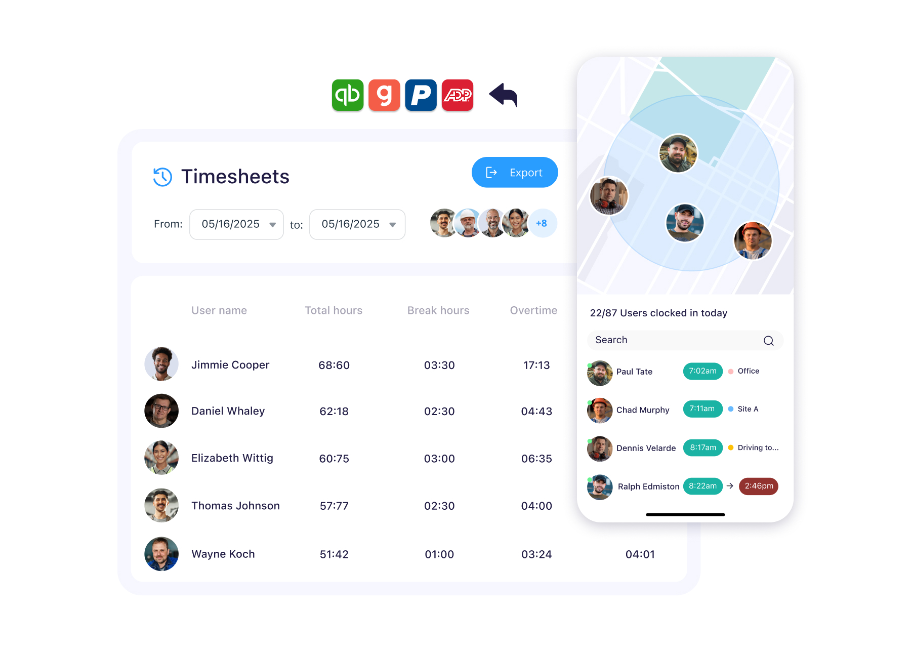 Illustration of logging time methods with Connecteam