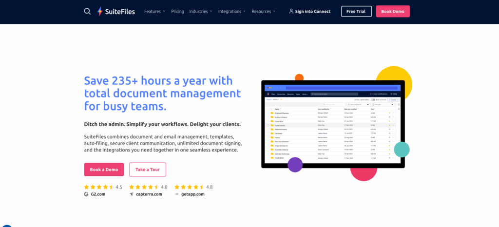 Screenshot of Suitfile's homepage