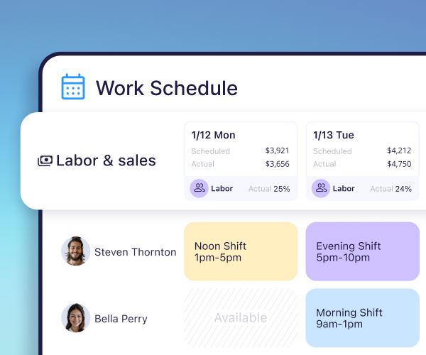 A view of Connecteam's Job Schedule, showing Labor and Sales costs
