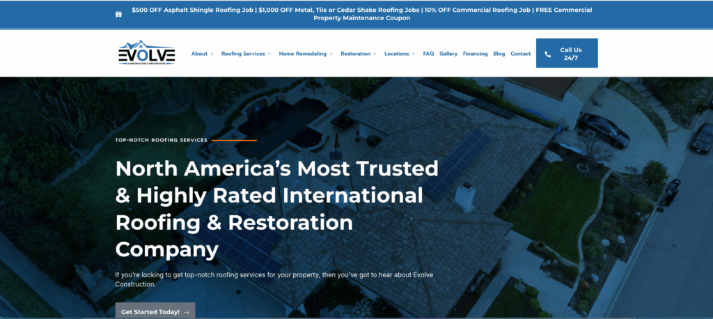 Evolve Construction homepage screenshot