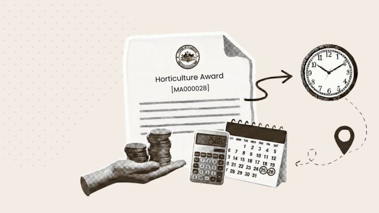 A collage showing a document reading Horticulture Award with a hand holding coins and a calculator