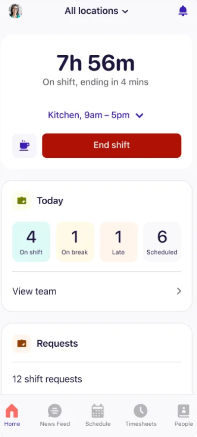 A screenshot of the Deputy mobile app dashboard