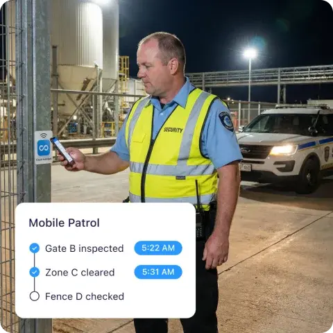 A security guard clocking in using NFC